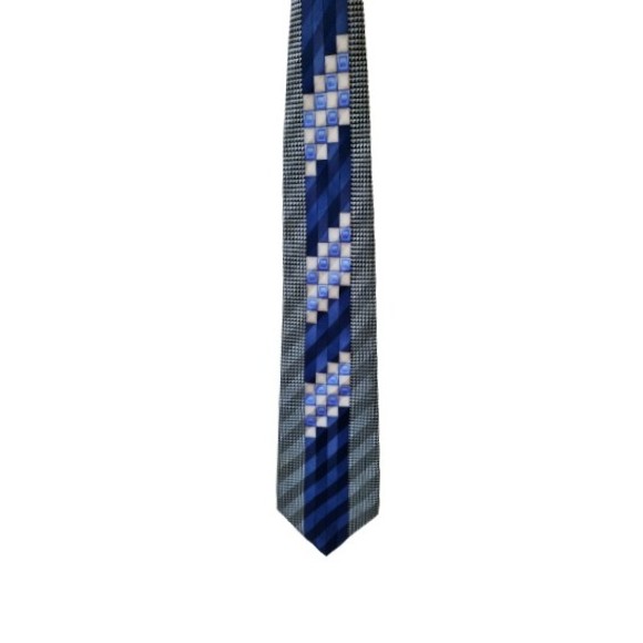 Salvatore Pellegrino Other - Salvatore Pellegrino Italy Mens Handmade Silk Tie Blue Gray Geometric Pattern